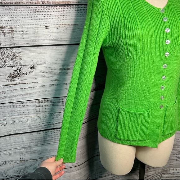 Marisa Christina Medium 100% Pure Wool Green Cardigan Vintage Sweater - Picture 3 of 11